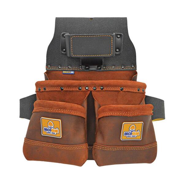 Unbranded 14 in. 3-Pocket Elite Series Leather Tool Pouch with Side-by-Side Front Pockets in Brown