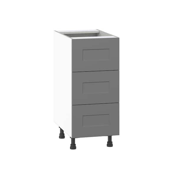 J COLLECTION Roseland 15 in. W x 24 in. D x 34.5 in. H Assembled Shaker Drawer Base Kitchen Cabinet in Slate Gray with 3 Drawers