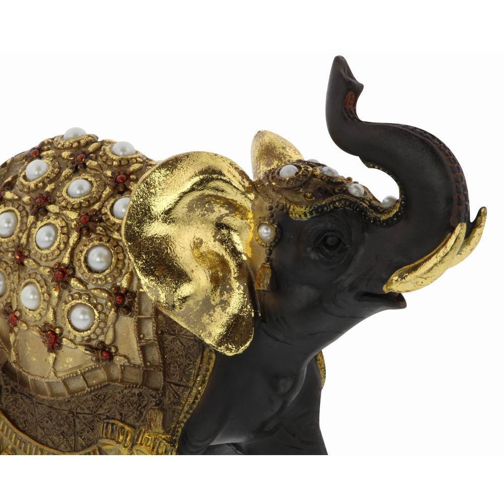 Majestic Trio Gold Polystone Elephant Statues with Satin Finish