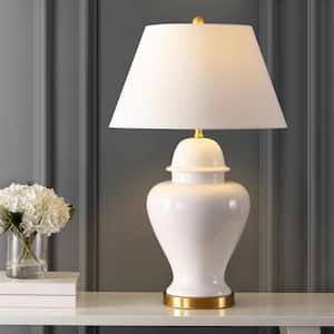 Sagwa 33 in. White Ceramic/Iron Modern Classic LED Table Lamp