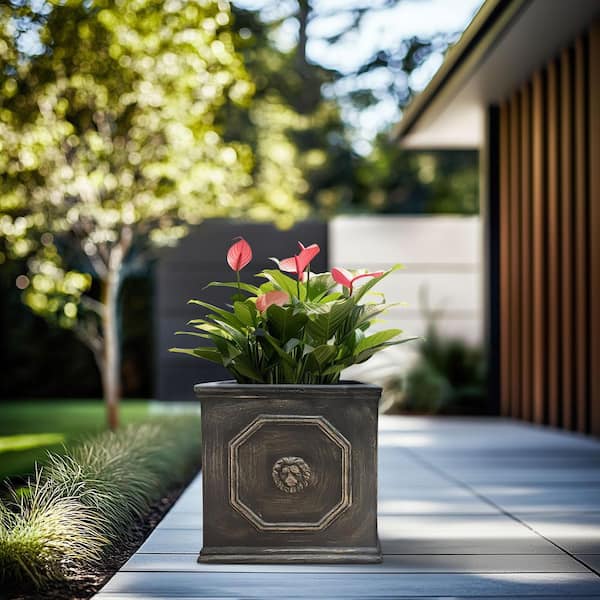 Sapcrete Decorative 12.6 in. High Extra Large Square Deep Charcoal Concrete Planter / Plant Pot for Indoor and Outdoor