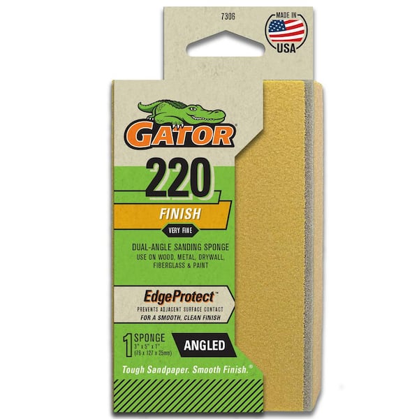Gator Edge Protect 3 in. x 5 in. x 1 in. Medium 220-Grit Angled Sanding Sponge