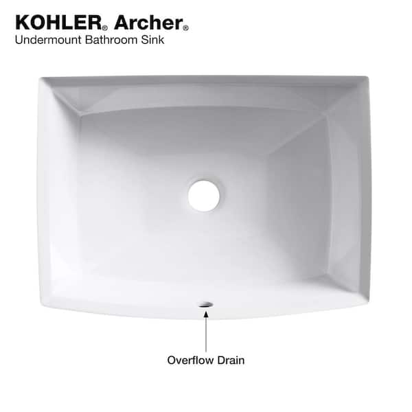 KOHLER Archer 19-7/8 in. Rectangle Undermount Bathroom Sink in White with Overflow Drain