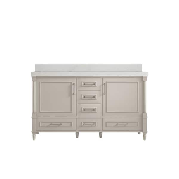 Willow Collections Hudson 60 in. W. x 22 in. D x 36 in. H Double Sink Bath Vanity in Fine Grain with 2 in. Carrara Qt. Top