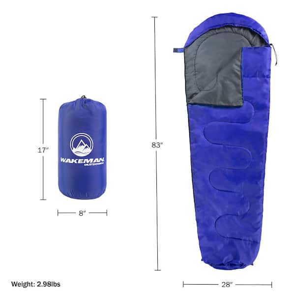 Wakeman Mummy Sleeping Bag 83 in. L x 28 in. W, Water