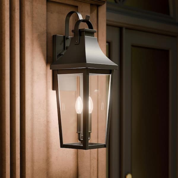 Cleary 24 in. 2-Light Outdoor Wall Light with Clear Glass in Textured Black