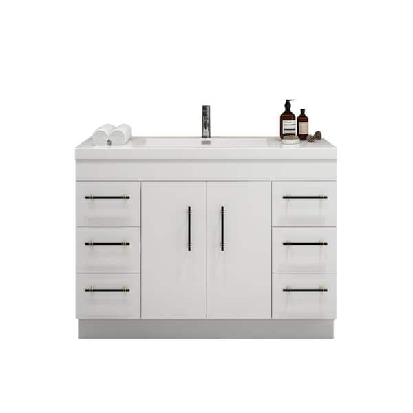 Elsa 47.24 in. W x 19.69 in. D x 35.44 in. H Bathroom Vanity in High Gloss White with White Acrylic Top