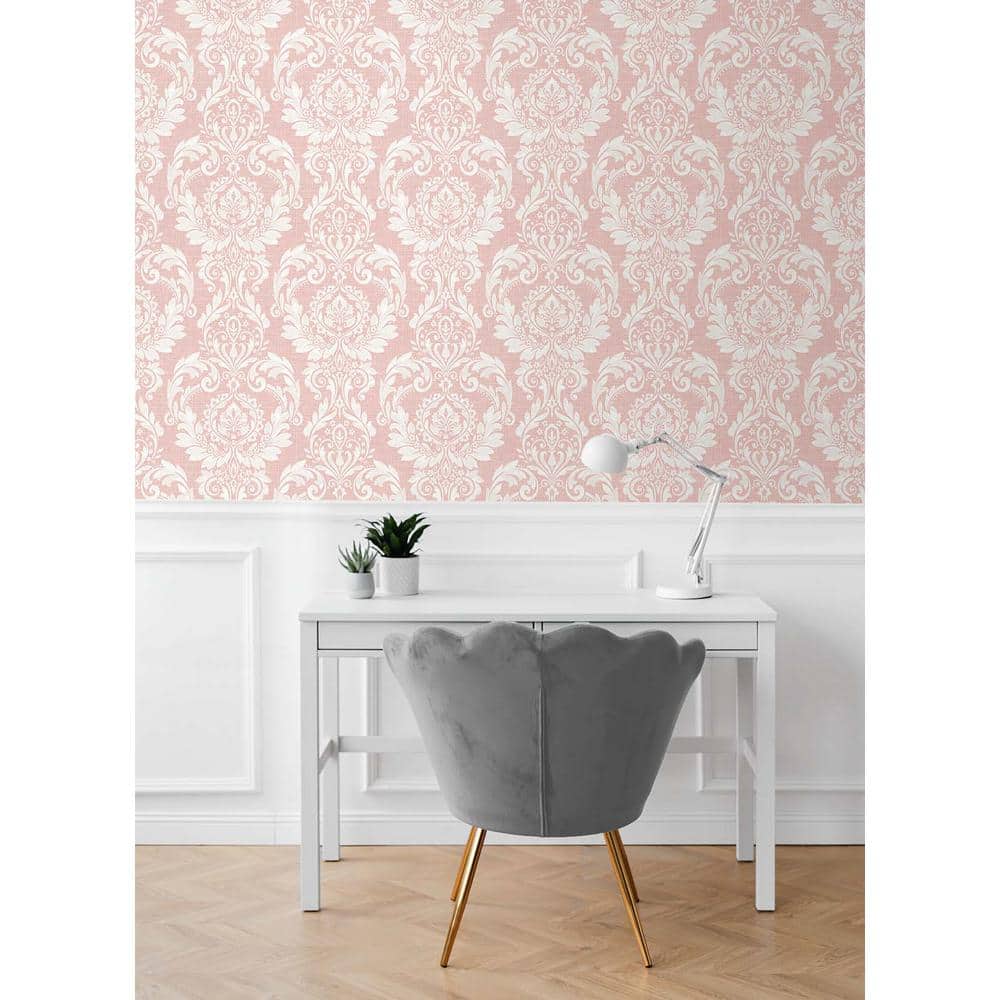 Light Pink Damask Self-Adhesive Repositionable Wallpaper