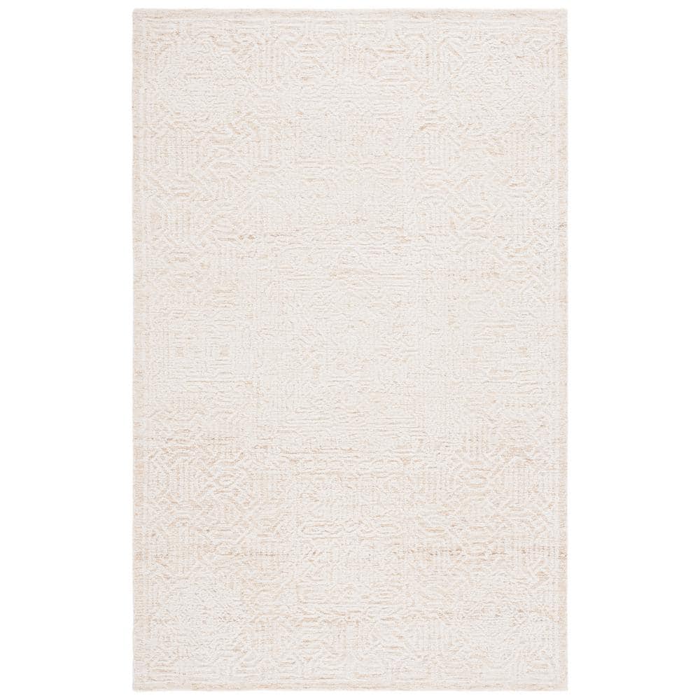 Ivory Wool Rectangular Tufted Handmade Area Rug, 5' x 8'