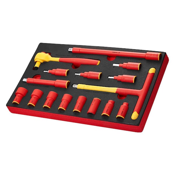 Insulated Socket Set, 1000-Volt Insulated Socket Tool, with Insulated T-Handle Wrench 16-Piece Insulated Wrench Tool Set