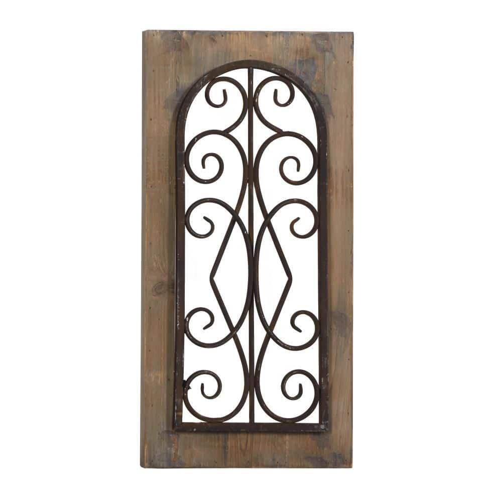 Rustic Brown Wood and Metal Scroll Wall Hanging