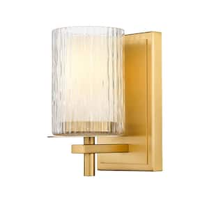 Grayson 4.75 in. 1-Light Modern Gold Wall Sconce with Clear - Etched Opal Glass Shade and No Bulb Included