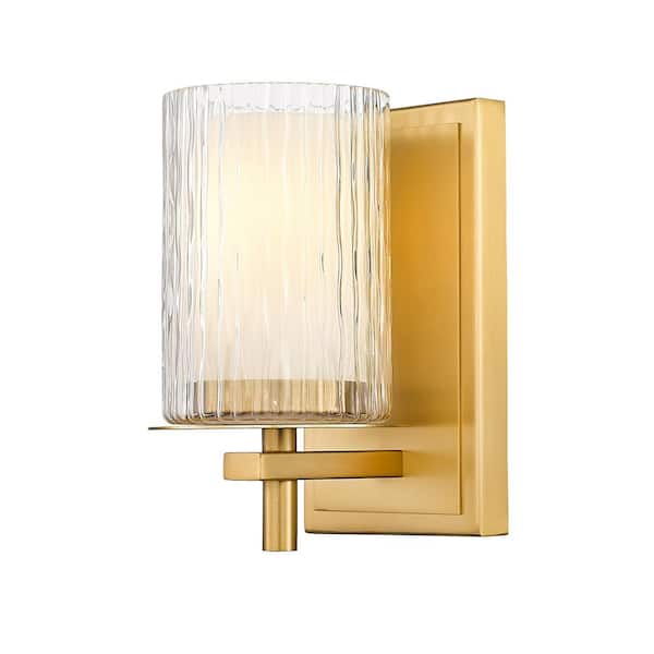 Unbranded Grayson 4.75 in. 1-Light Modern Gold Wall Sconce with Clear - Etched Opal Glass Shade and No Bulb Included