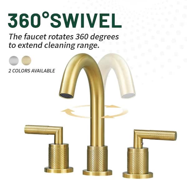 8 in. Widespread Double Handle Bathroom Faucet with Drain Kit Included in Brushed Gold