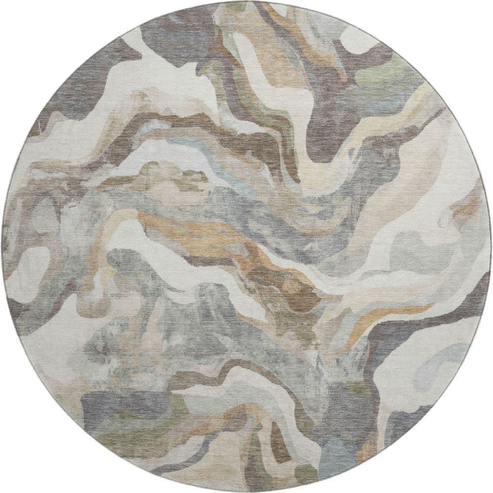 Mayfield Premium Machine Washable Abstract AMF2162 Khaki 8 ft. x 8 ft. Round Rug price history on PriceWatchPro