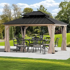 Four Seasons 12 ft. x 14 ft. Wood Looking Hard Top Gazebo with LED Lighting