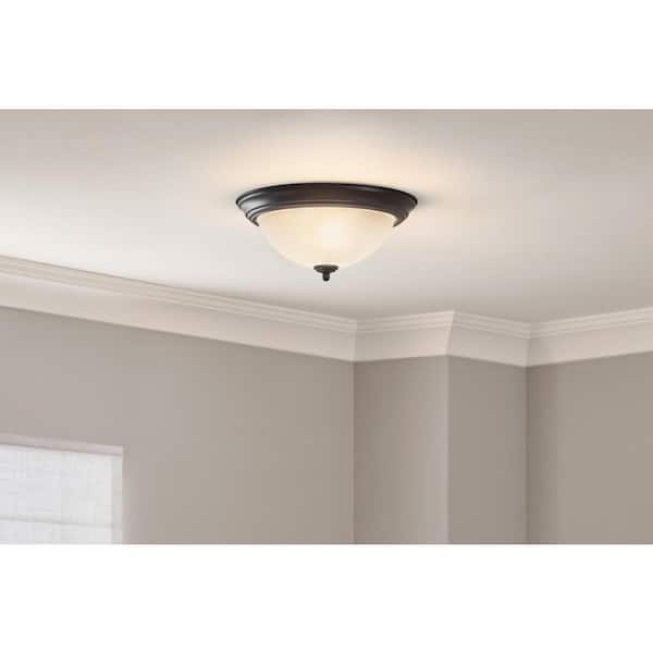 PRIVATE BRAND UNBRANDED 12.75 in. 2-Light Black Flush Mount Ceiling Light Fixture with Frosted Glass Shade