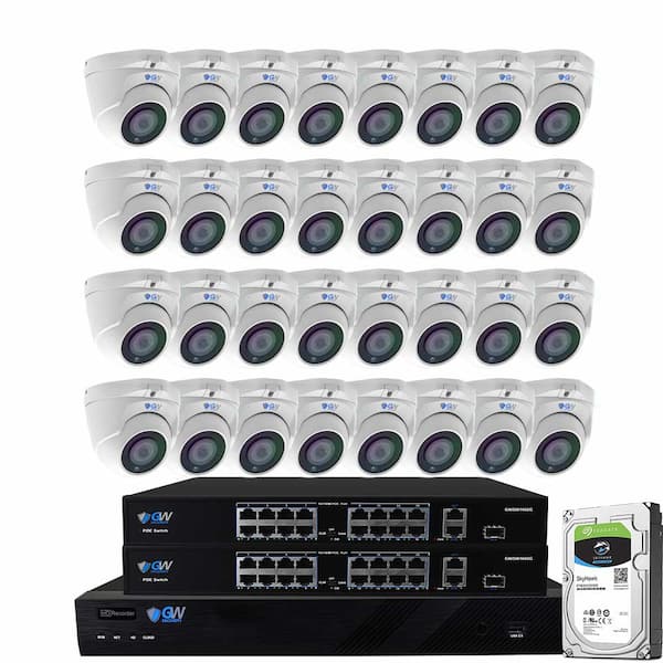 GW Security 32-Channel 8MP 8TB NVR Security Camera System 32 Wired Turret Cameras 2.8mm-12mm Motorized Lens Human/Vehicle Detection