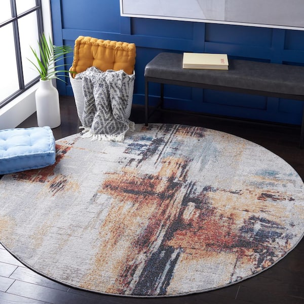 Phoenix 7 ft. x 7 ft. Ivory/Gray Distressed Round Area Rug