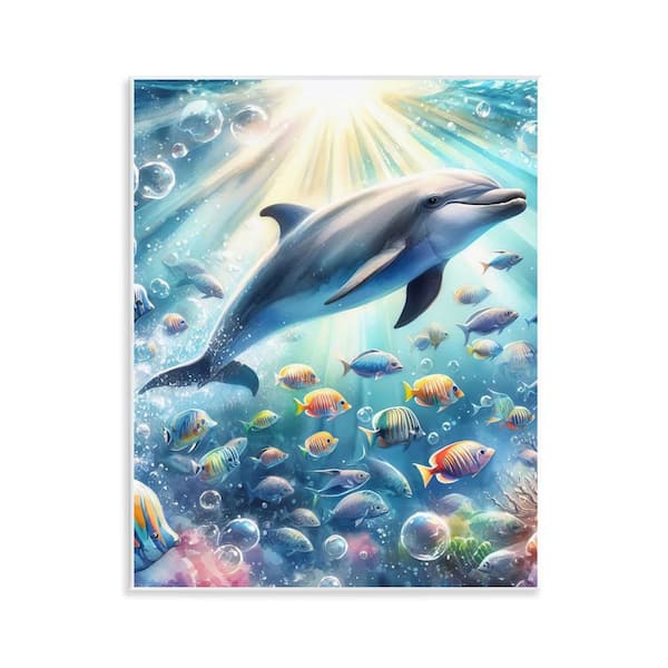 Stupell Industries Dolphin Among Sea Life by LSR Design Studio Unframed Coastal Graphic Art Print 14 in. x 11 in.