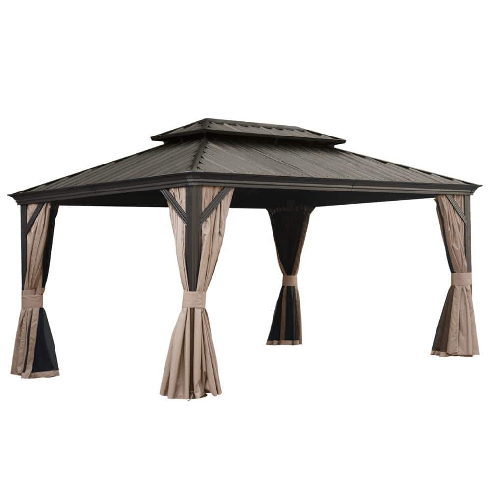 12x16 ft. Hardtop Gazebo, Dual-Layer Steel Roof, Aluminum Frame, Drainage System, Curtains & Netting, All-Weather, Brown price history on PriceWatchPro
