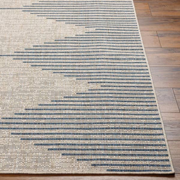 Livabliss Peroti Taupe/Blue Diamond 4 ft. x 6 ft. Indoor/Outdoor Area Rug