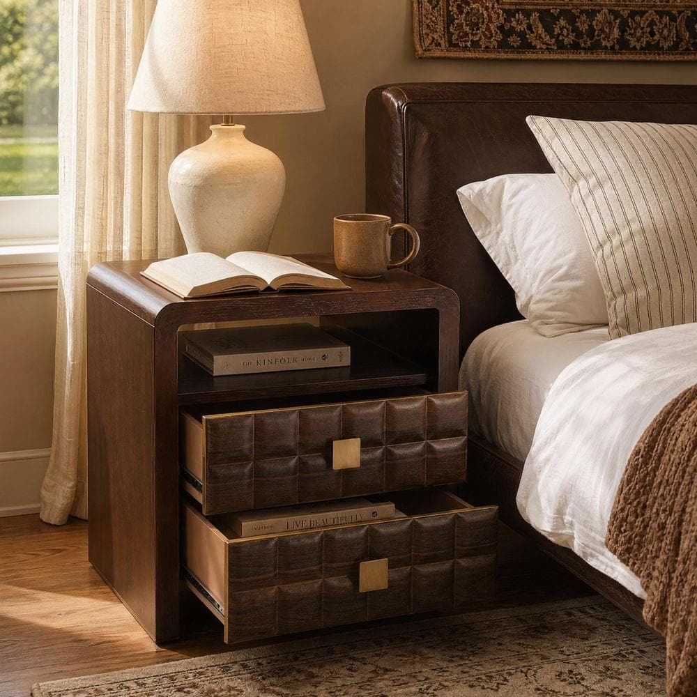 Qualler Walnut 2-Drawer Nightstand with Open Shelf NHTSNS240N