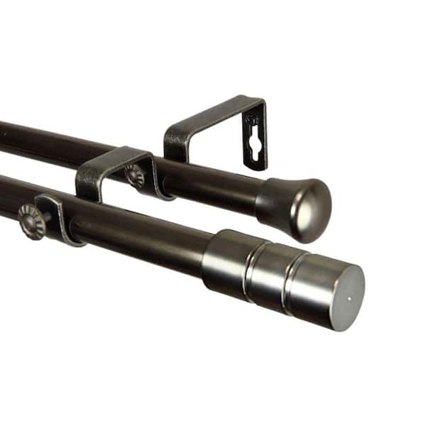 Rod Desyne 120 in. - 170 in. Antique Brass Telescoping Double Curtain Rod Kit with Theo Finial