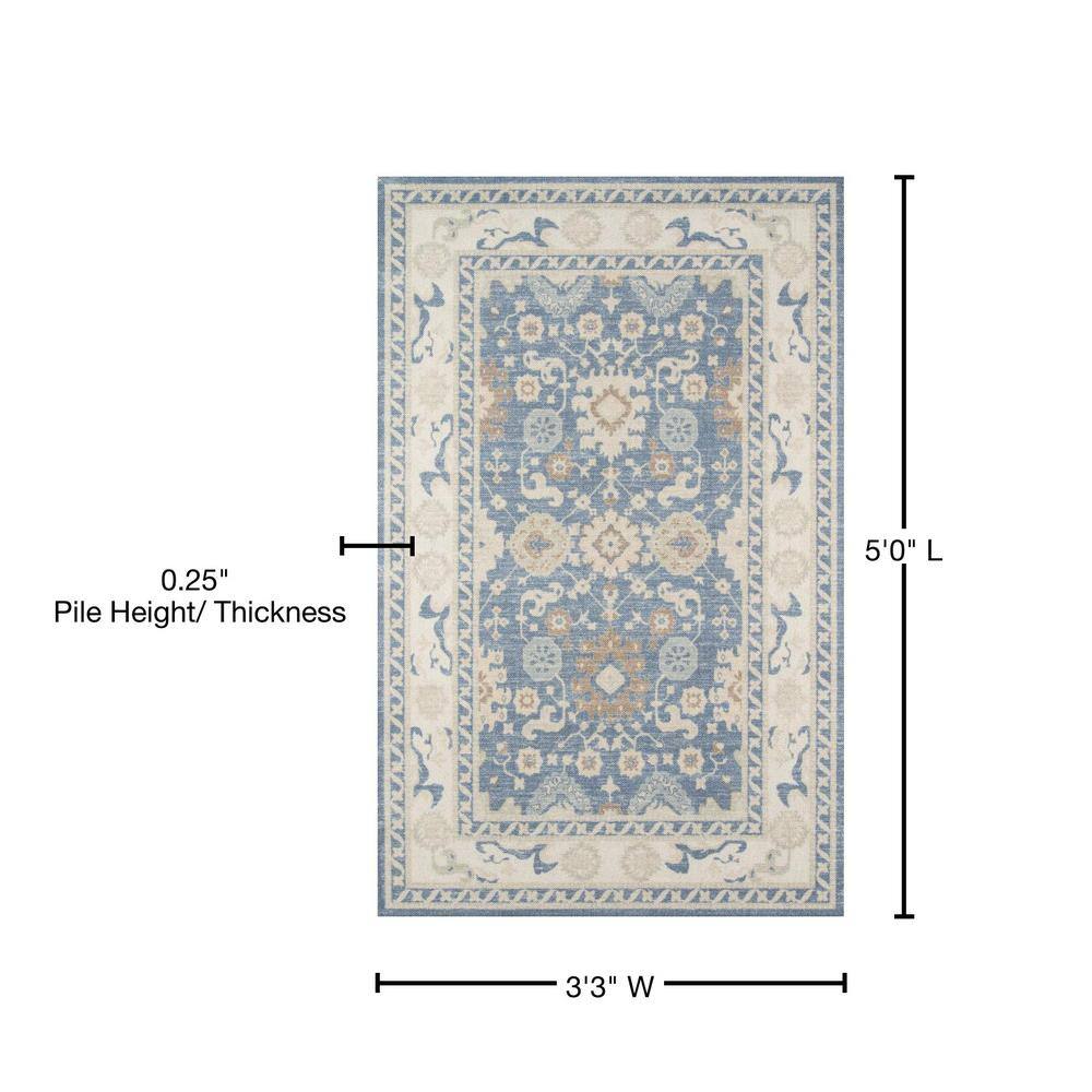 Anatolia Light Blue and Beige Wool Blend Area Rug 3'3" x 5'