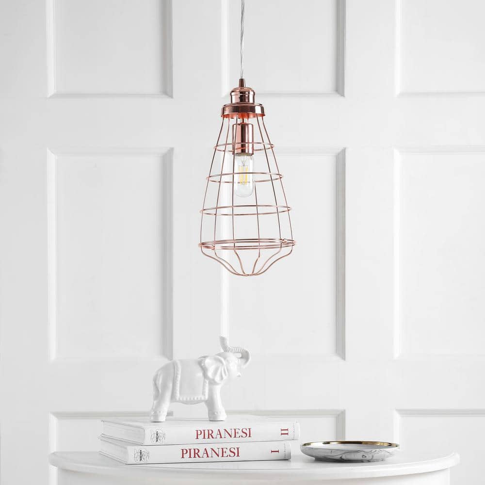 Contemporary Copper Cage-Style Adjustable LED Pendant