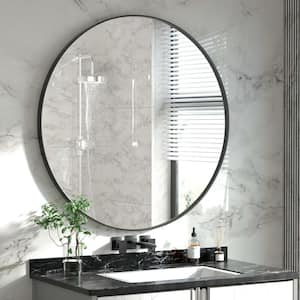 30 in. W x 30 in. H Large Round Stainless Steel Bathroom Mirror Vanity Mirror Wall Decorative Mirror in Brushed Black