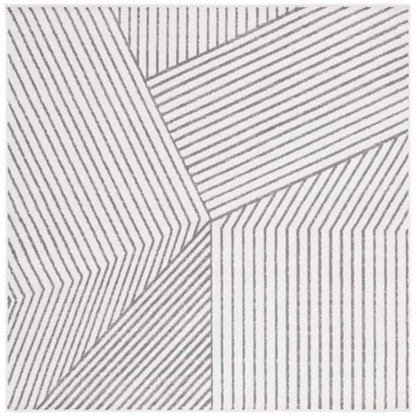Pyramid 7 ft. x 7 ft. Ivory/Gray Geometric Striped Square Area Rug