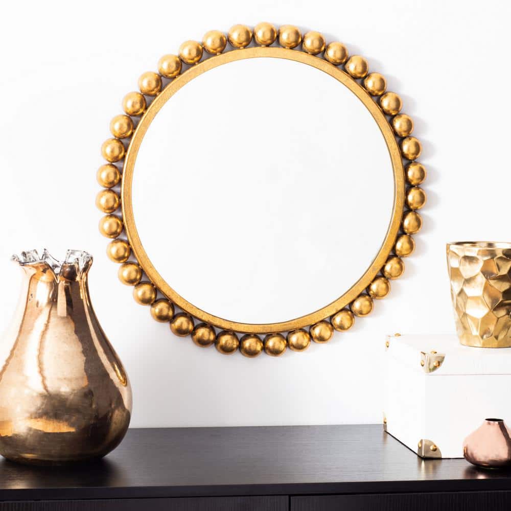 Genna 21'' Round Gold Foil Beaded Mirror
