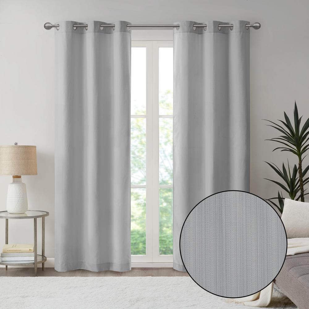 Gray Basketweave Room Darkening Outdoor Curtain Panel Pair
