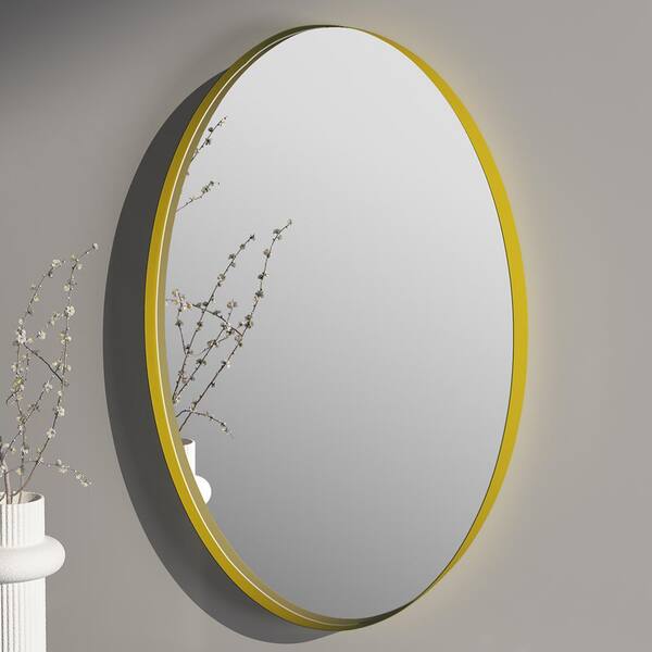 tunuo 23.6 in. W x 35.4 in. H Oval Metal Framed Wall Bathroom Vanity Mirror in Gold
