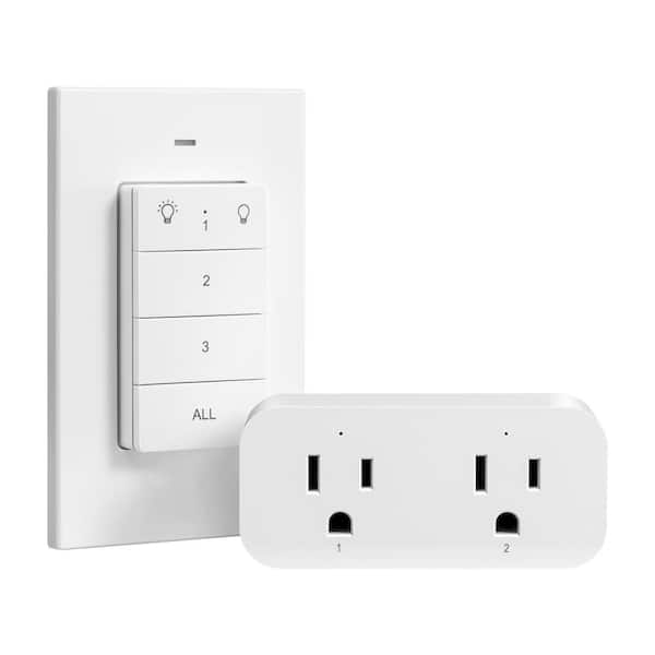 DEWENWILS Indoor Remote Control Outlet Wireless Light Switch, 2 Independent Control Sockets, White