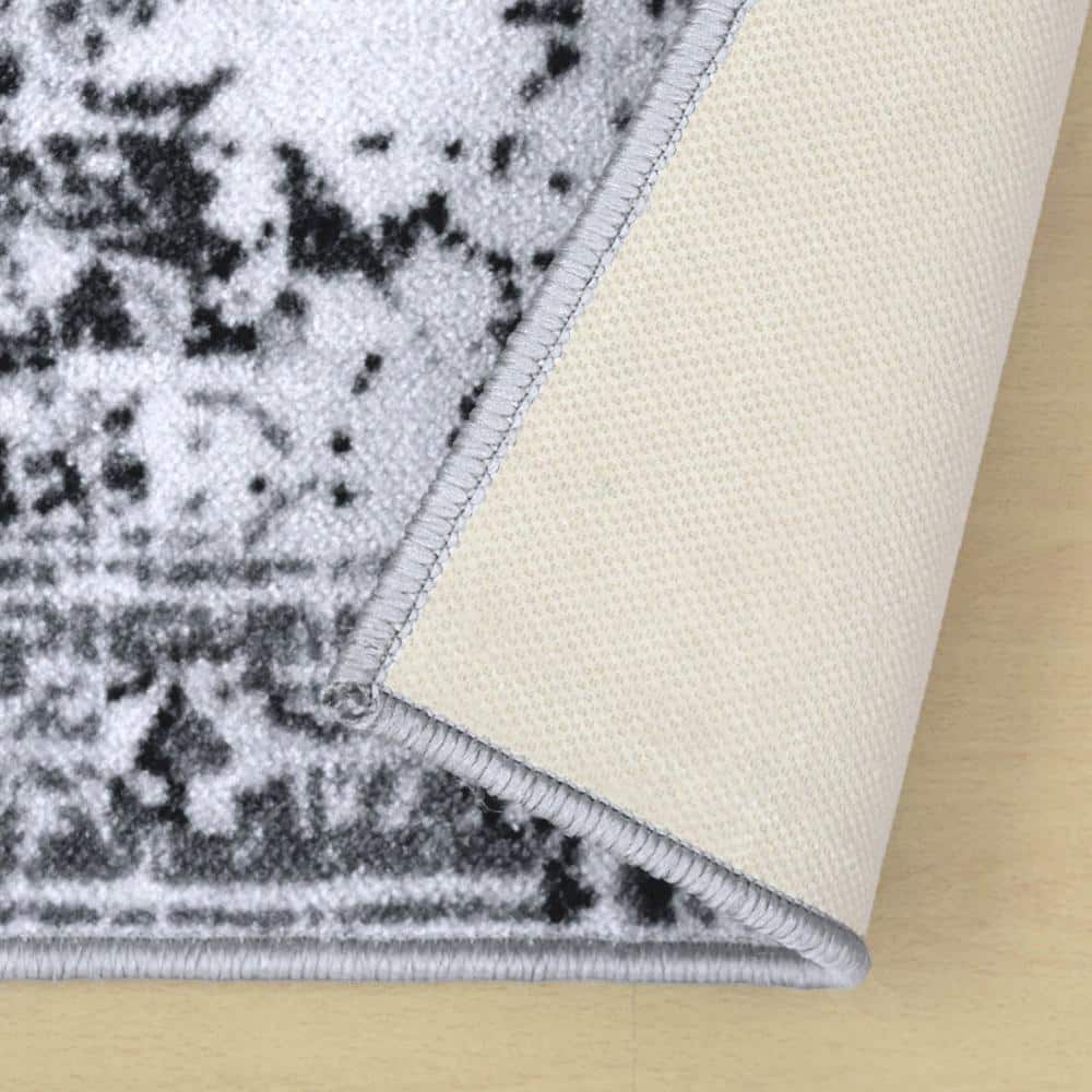 Gray 4'x6' Distressed Medallion Synthetic Non-Slip Area Rug