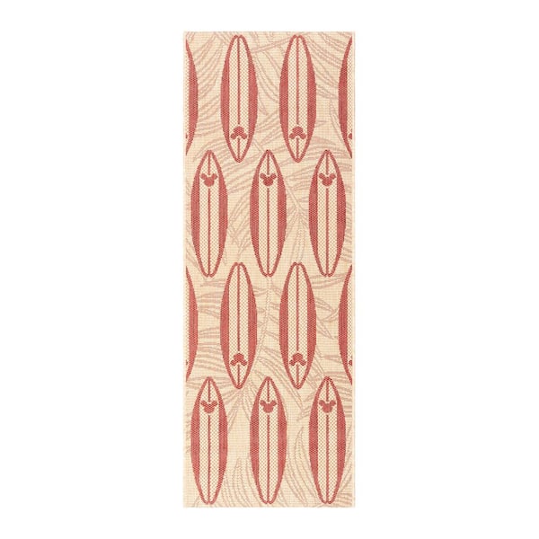 Mickey Mouse Surfboard Sand/Red 2 ft. x 6 ft. Geometric/Animal Print Indoor/Outdoor Runner Rug