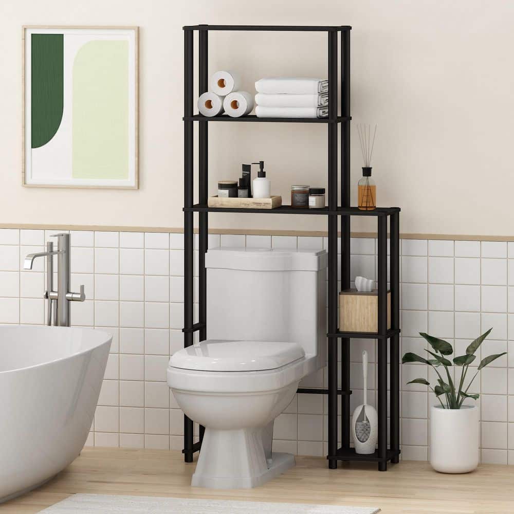 Espresso and Black Adjustable Over-the-Toilet Storage Rack