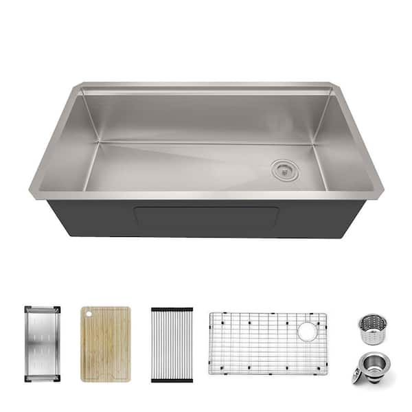 304 Stainless Steel 16-Gauge 30 in. Single Bowl Undermount Workstation Kitchen Sink with Accessories