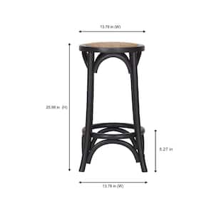 Mavery Black Wood Backless Counter Stool with Woven Rattan Seat