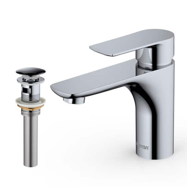 Karran Kayes Single Handle Single Hole Bathroom Faucet with Matching Pop-Up Drain in Chrome