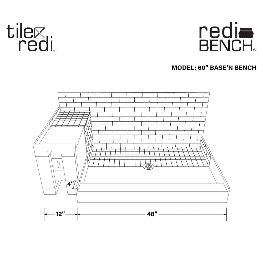 Beige 32" x 50" Shower Base Kit with Built-in Bench
