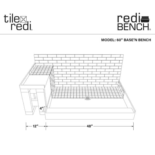 Base N Bench 32 in. x 60 in. Alcove Shower Base and Bench Kit with Center Drain and Polished Chrome Drain Plate