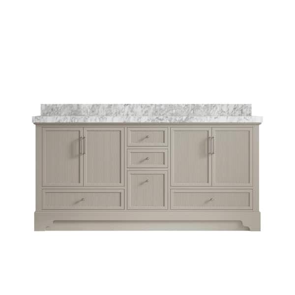 Willow Collections Alys 72 in. W x 22 in. D x 36 in. H Double Sink Bath Vanity in Fine Grain with 2 in. Carrara Marble Top