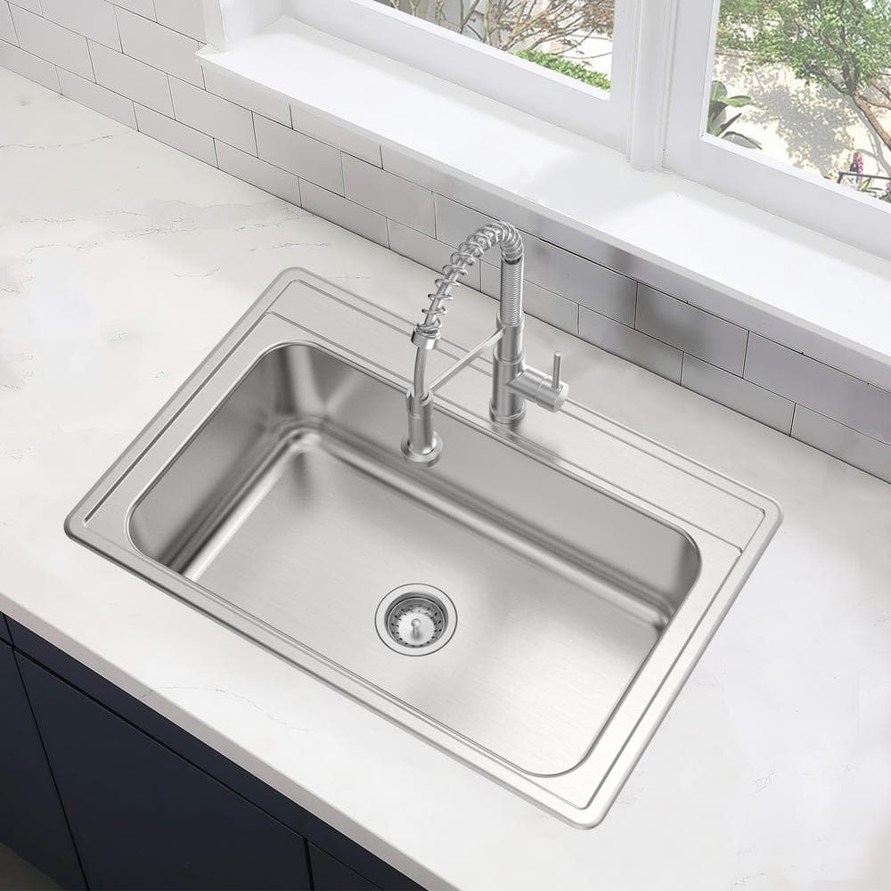 33x22 Brushed Stainless Steel Single Bowl Kitchen Sink