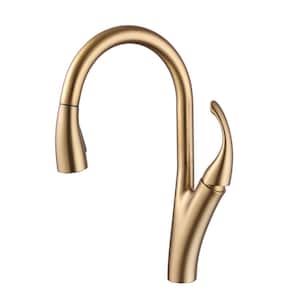 Single Handle Pull-Down Sprayer Kitchen Faucet with Flexible and Power Clean in Brushed Gold