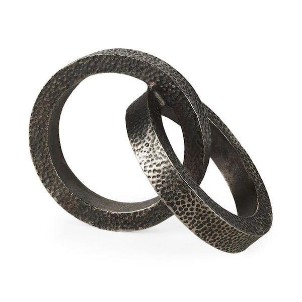 HomeRoots 6 in. Brown Two Ring Gray Hammered Metal Sculpture