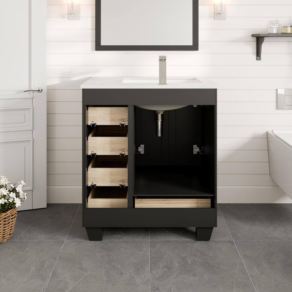 Espresso 30" Bathroom Vanity with White Carrara Quartz Top