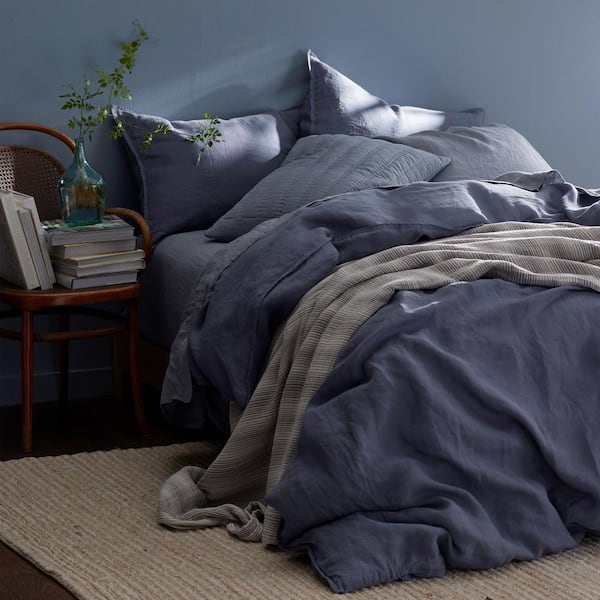 Legends Hotel Denim Blue Washed Linen King Fitted Sheet